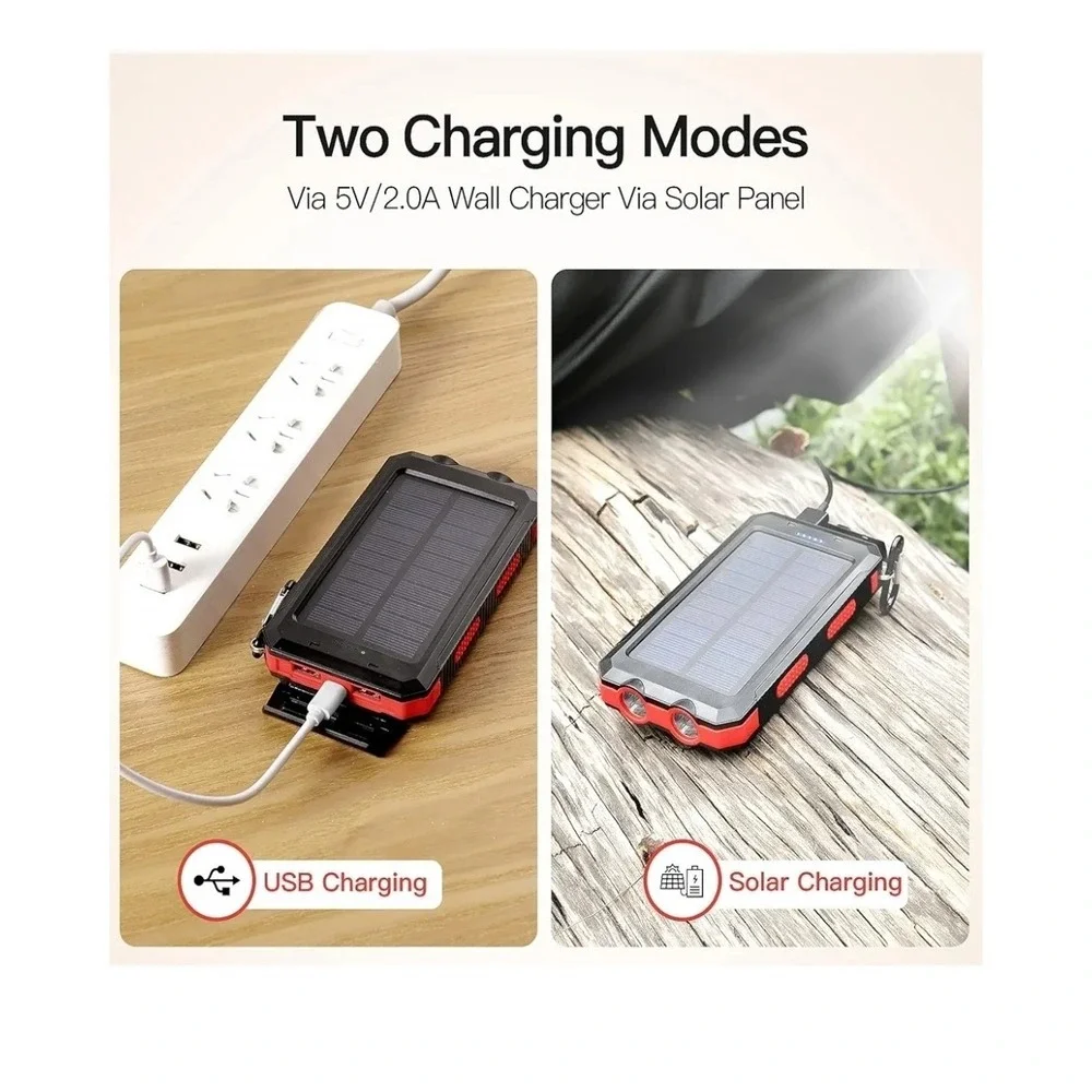 Power Bank 20000mAh Solar Portable Charger Backup Battery Dual LED IPX4 Shockpro